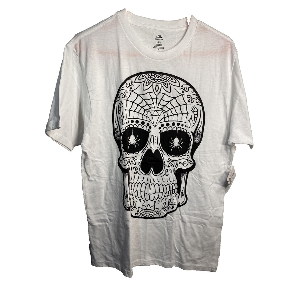 celebrate halloween mens shirt size medium 38 40 short sleeve skull spider